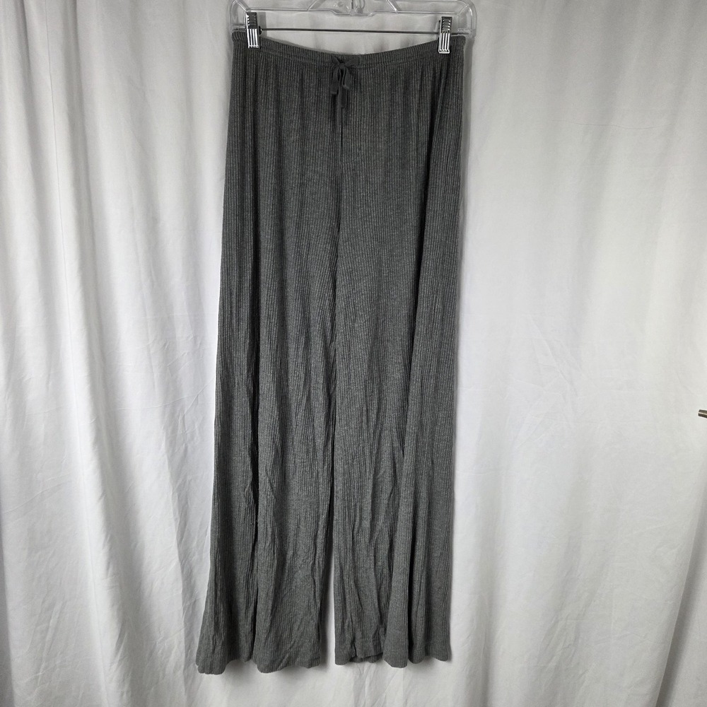 Auden Lounge Pants Womens Small Gray Ribbed Knit Wide Leg Drawstring Soft